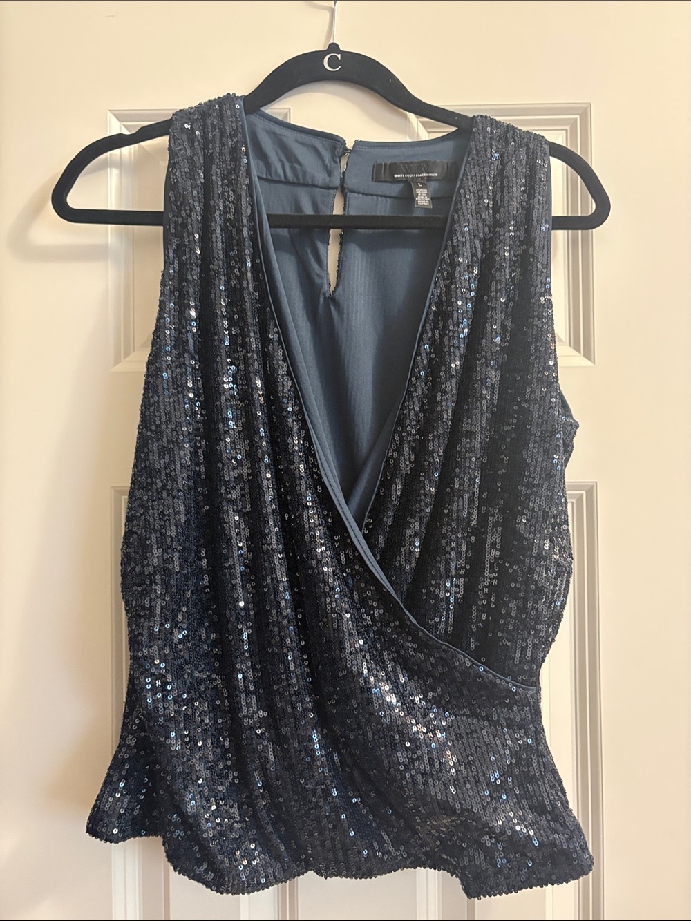 White House Black Market Navy Sequin Surplice Camisole